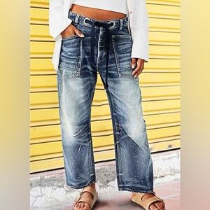 Drawstring wide leg jeans